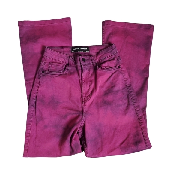 Social Tourist Jeans Womens 26 High Rise Flare Leg Pink Purple Tie Dye - Picture 1 of 12